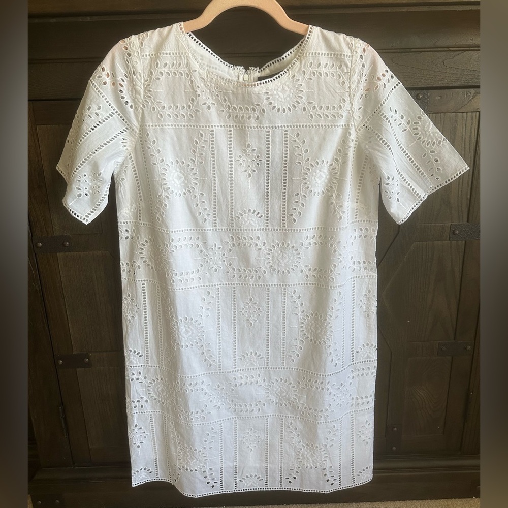 The Kooples White Cotton Eyelet Mini Dress Shift M NWT Bridal Shower Summer - Picture 3 of 6